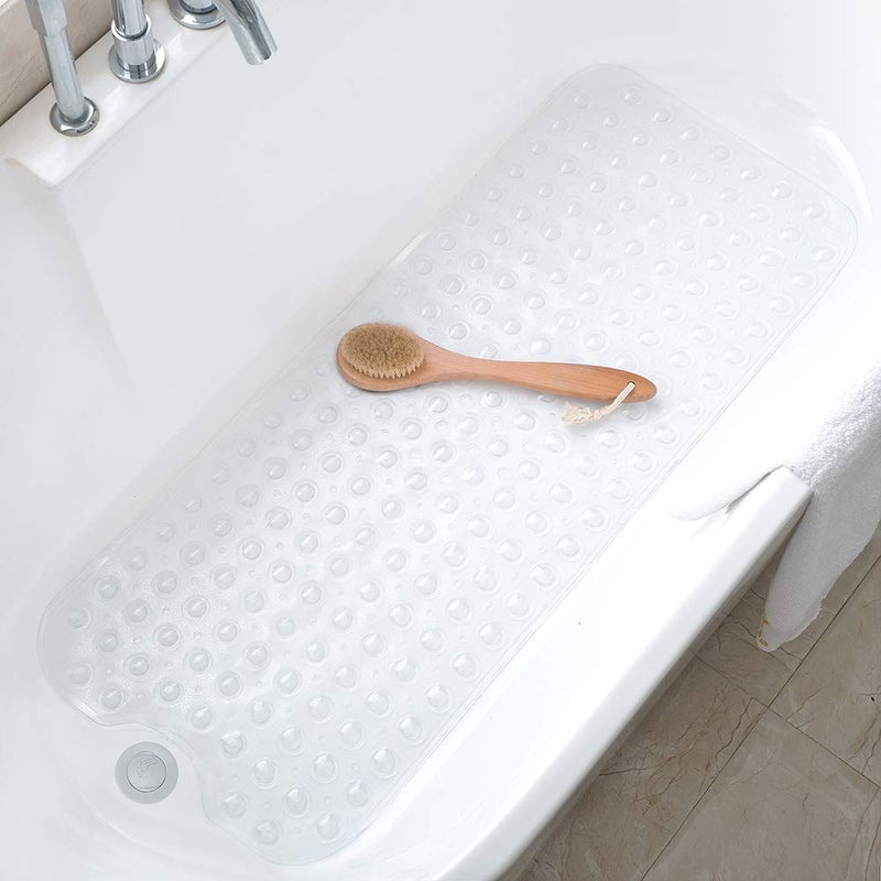 TreeBud Tree Bud Bathtub Mats for Shower Tub Non-Slip Bath Mat 39 x 16 Inch Extra Long Shower Mat, Bath Tub Mat for Bathroom with Machine Washable, BPA Free for Kids (Clear) - Image 1